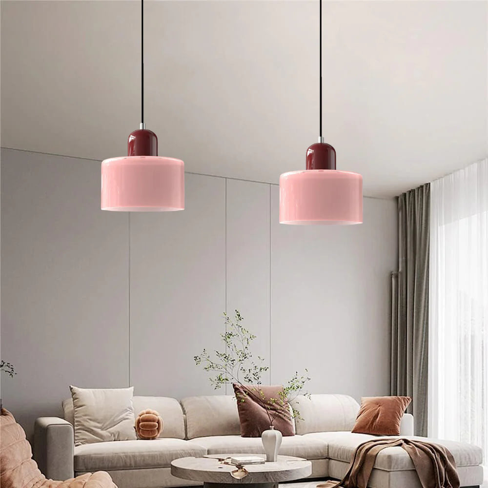 Cherry_Red_and_Powder_Pink_TheMorandiCylinderPendantLight1.webp
