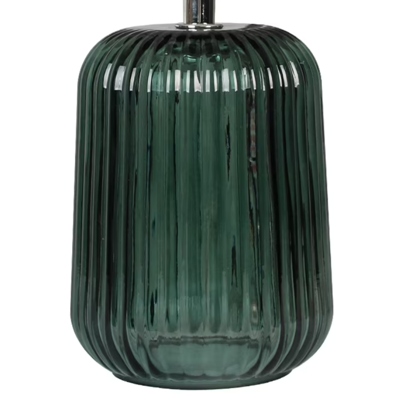 Elegant 12.75 Inch Mini Green Glass Stripe Table Lamp with White Shade