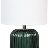 Elegant 12.75 Inch Mini Green Glass Stripe Table Lamp with White Shade
