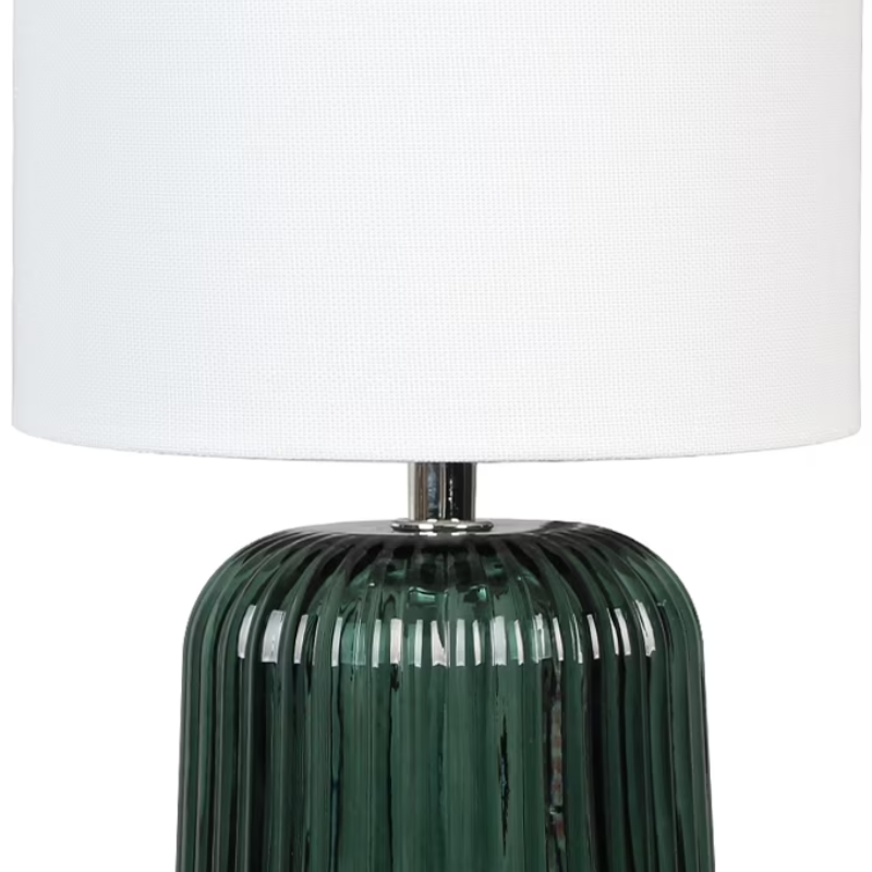 Elegant 12.75 Inch Mini Green Glass Stripe Table Lamp with White Shade