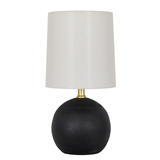 Elegant 12.5 Inch Mini Black Wood Ball Table Lamp with White Fabric Shade
