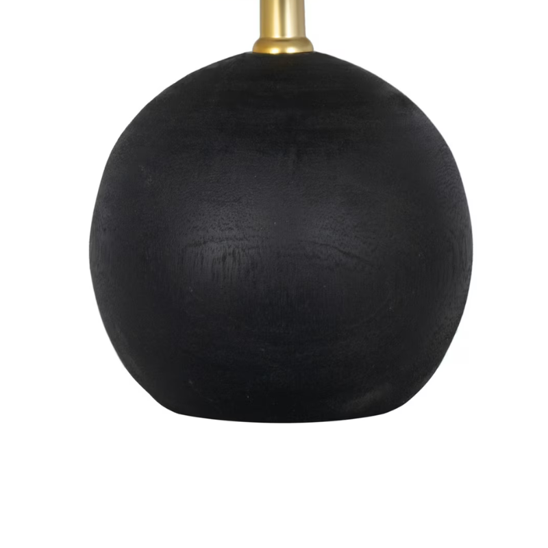Elegant 12.5 Inch Mini Black Wood Ball Table Lamp with White Fabric Shade