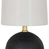 Elegant 12.5 Inch Mini Black Wood Ball Table Lamp with White Fabric Shade