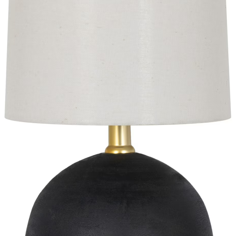 Elegant 12.5 Inch Mini Black Wood Ball Table Lamp with White Fabric Shade