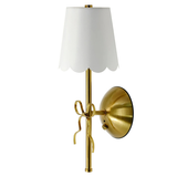 Rechargeable 13 Inch Brass & White Cordless Wall Lamp with Scallop Fabric Shade